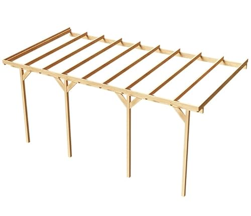 Wood & Play Wandgaragenunterstand aus Holz - Hochwertige Verarbeitung - Selbstmontage - Stabil und langlebig - 350 x 724 cm - Polycarbonat Trapezblech - Transparent von Wood & Play