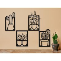 Kaktus Wand Dekor Behänge 4 Stück | Blumen Dekoration Hölzernes Naturdekor Geschenkidee Mdf Laserschneiden Zeichen Holzkunst Wohndeko von WoodArtHomeDeco