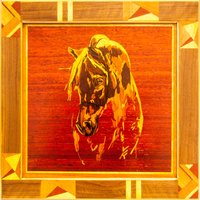 Pferd 16x16 in Holz Furnier Inlay Marquetry Wand Kunst Gerahmt Panel Home Dekor Öko Geschenk Mosaike Intarsie Eco Bild von WoodArtInspiration