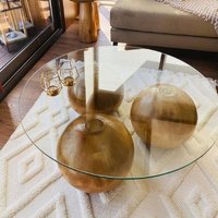 Runder Glastisch Mit Hölzernem Gesammeltem, Wohnzimmer-Mitteltisch, Mitteltisch-Holzkugel, Hölzerner Couchtisch, Hauptgeschenk, Ball von WoodArtLovely