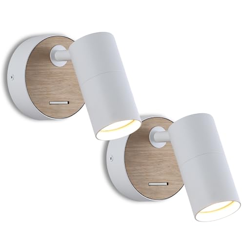 WoodBee Light Wandleuchte | Hochwertige Wandlampe mit Holzdekoration | Schwenkbarer Aluminium Punktstrahler | GU10 (ohne Leuchtmittel) (Weiß Doppelpack) von WoodBee Light