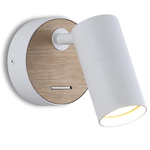 WoodBee Light Wandleuchte | Hochwertige Wandlampe mit Holzdekoration | Schwenkbarer Aluminium Punktstrahler | GU10 (ohne Leuchtmittel) (Weiß Einzeln) von WoodBee Light