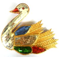 Handgemachte Holzschnitzerei Ente Schwan Gans Mit Mehrfarbigem Echtglas Spiegel Mosaik Kunst Home Decor Handarbeit Handgeschnitzt 20x18 cm von WoodCarvingArt