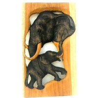 Handgemachte Teak Holzschnitzerei Elefant Mit Baby Wandbehang Kunst Dekor Holz Geschnitzt/Geschenk 11.75"x 7" von WoodCarvingArt