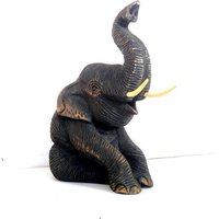 Handgeschnitzter Elefant Holzschnitzerei Natürlicher Teakholz Handgemachter Aus Holz Kunst Wohnkultur/Geschenk 19 X 12 cm von WoodCarvingArt