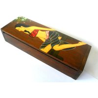 Teakholz-Box Handzeichnung Malerei Von Thai Lady Handgemachte Natürliche Zurückgefordert Holzkiste Home Art Dekor/Zen Kunst Geschenk 11, 5 "x4" von WoodCarvingArt
