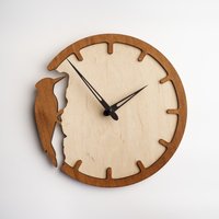 Specht Uhr, Woodpecker Holz Uhr, Dekorative Wanduhr, Holz Wanduhr von WoodClockUA