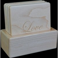 Gravierte Ahorn Holz Untersetzer Mit Halter von WoodEngravedCrafts