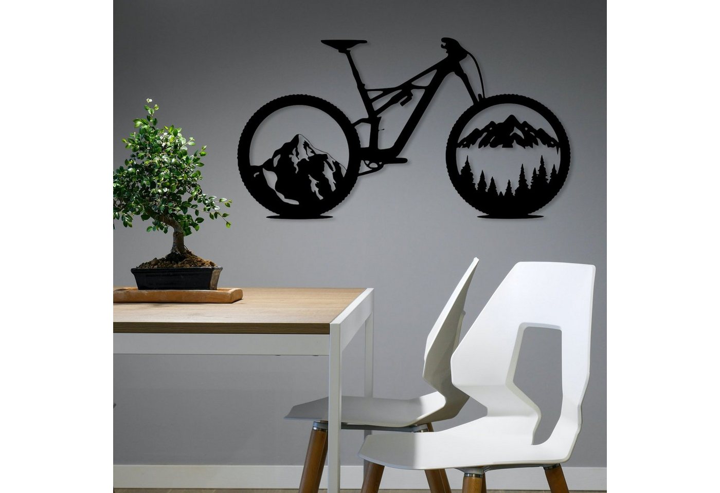 WoodFriends Wandbild Mountainbike Fahrrad Holzschild zum Aufkleben Fahrradliebhaber, Wandkunst Geburtstagsgeschenk Radler Fahrradsport Berge von WoodFriends