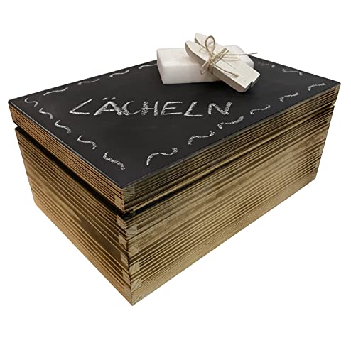 WoodGall Holzkiste mit Deckel groß 30×20×13cm – Aufbewahrungsbox Holz mit Deckel zu Hause – Holzbox Kiefer Geflammt – Spielzeug Kiste Holz – Idee für eine Geschenkbox Holz - Deckel als Kreidetafel von WoodGall