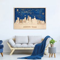 Austin Wand Dekor Personalisieren Geschenke Stadt Skyline Wohnkultur Holz Kunst Reise Benutzerdefinierte Texas Einweihungsgeschenk von WoodMakerdeco