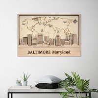 Baltimore Wanddekor Holzwandkunst Personalisiertes Geschenk Skyline Der Stadt Kunst Brautpaar Einweihungsgeschenk Wandkunst Wohnkultur von WoodMakerdeco