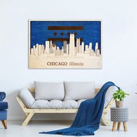 Chicago Skyline Mit Flagge Holz Wand Dekor Kunst Usa Reise Rustikale Büro Hauswand von WoodMakerdeco