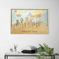 Dallas Hometown Schild Wandkunst 3D Stadt Skyline Wanddekor Holz Weltkarte Personalisierte Geschenke Texas Wohnkultur Stadtbild Holzkunst von WoodMakerdeco