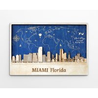Miami Skyline Holz Wand Kunst Wohnkultur 3D Stadt Reise Dekor Poster Florida City von WoodMakerdeco