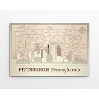 Pittsburgh Wall Decor Individuelles Hochzeitsgeschenk Holzwand Kunst Pennsylvania Wandkunst Jubiläumsgeschenk Bauernhaus Einweihungsparty Geschenk von WoodMakerdeco