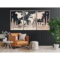 Schwarze Wand Dekor Welt Wahrzeichen Holz Kunst Weltreise Karte Haus Housewarming Geschenk Büro Weltkarte Anstecknadel von WoodMakerdeco