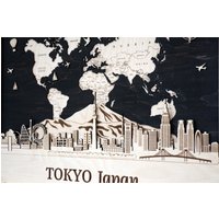 Tokyo Skyline Wohnkultur City Wandkunst Personalisieren Geschenk Weltkarte Kunst Japan Reise Einzigartige Housewarming Jubiläumsgeschenk von WoodMakerdeco