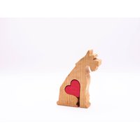 Schnauzer Mit Personalisiertem Herz, Geschenke Für Schnauzer-Besitzer, Geburtstagskuchen Topper, Jubiläumsgeschenke, Schnauzer-Gedenkfigur Statue von WoodMetamorphosisUK