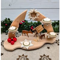 stern Lichterbogen Aus Holz Mit Teelichthalter | Weihnachtsdeko Buche 3D Adventsgesteck Zum Schmücken Handgemacht & Festlich von WoodNeedsYourStyle