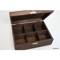 6 Fächer Schmuckschatulle Aus Holz/Teebox Aufbewahrungsbox Sperrholz Dunkelbraune Box Personalisierte Box-Option von WoodPower