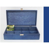 Blaue Teebox Aus Holz Organizer Mit 8 Fächern, Erinnerungsbox von WoodPower
