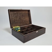 Dunkelbraune Holzteebox Aufbewahrungsbox Mit 10 Fächern von WoodPower