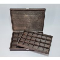Dunkelbraune Sammelbox Mit 48 Fächern Abnehmbarer Schmuckhalter von WoodPower