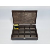Holzbox Mit 12 Fächern Dunkelbraun Gebeizte Aufbewahrungsbox von WoodPower