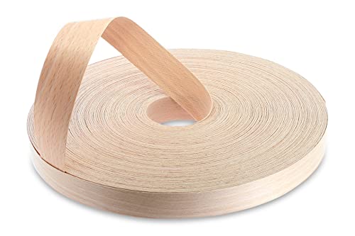 Furnier-Einfassungsband zum Aufbügeln in gedämpfter Buchenholz-Optik, hochwertig verleimt, DIY, zum Aufbügeln (Schmelzkleber), mit Fleece versehene und geschmirgelte Furnierkantenrollen, 30 mm x 50 m von WoodPress