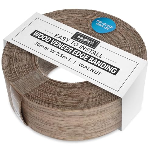 Walnuss Holz Furnier Einfassung/Furnier Rand Streifenbildung Tape (30 mm Breite x 7,5 m länge) – Superior Grade serienmäßig DIY zum Aufbügeln (Hotmelt) PE & geschliffen Furnier Einfassung Rollen von WoodPress