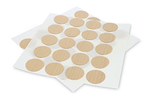 WoodPress® Echtholz Buchenholz, Schraubdeckel/Lochabdeckungen, abziehen & aufkleben - 25mm - x40 Stück pro Packung - für Möbelreparaturen, lackierbar oder nach Belieben veredelt von WoodPress