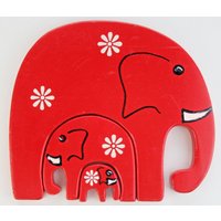 Puzzle Spiel Holzpuzzle Elefant Elephant Rot 70Er 70S True Vintage Steckspiel von WoodStockShop
