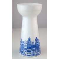 Vase Blumenvase Glasvase Glas Maritim Altstadt Fachwerkhäuser Blau Weiß H15cm von WoodStockShop