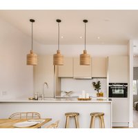 3Er Set Kücheninsel Pendelleuchte, Mid Century Lampe, Holzdekor Hängelampe von WoodULight