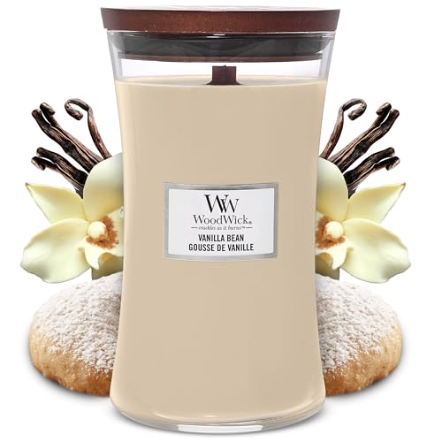 Große WoodWick Duftkerze im Sanduhrglas mit knisterndem Docht, Black Cherry, bis zu 130 Stunden Brenndauer, vanilla bean von WoodWick