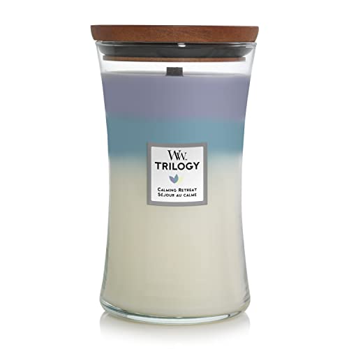 Große WoodWick Trilogy-Duftkerze im Sanduhrglas mit Pluswick-Innovation, Calming Retreat von WoodWick