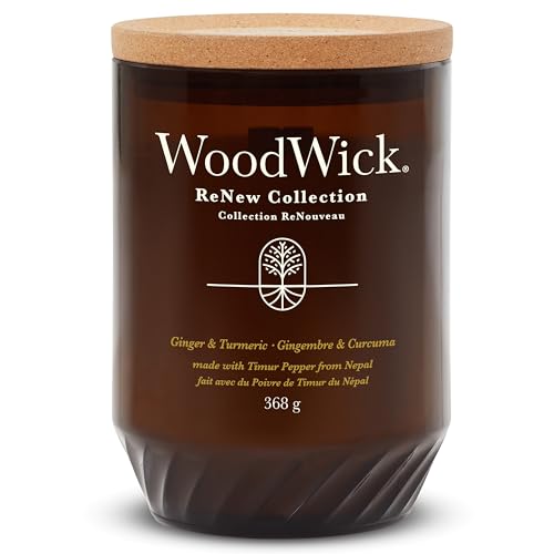 WoodWick ReNew Duftkerze mit knisterndem Docht | Große Kerze Cherry Ginger & Turmeric | Pflanzliche Soja-Kokosnuss-Wachsmischung | Hergestellt aus recycelten Materialien von WoodWick
