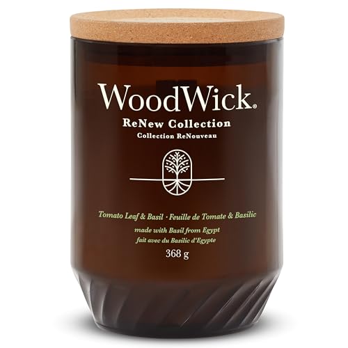 WoodWick ReNew Duftkerze mit knisterndem Docht | Große Kerze Tomato Leaf & Basil | Pflanzliche Soja-Kokosnuss-Wachsmischung | Hergestellt aus recycelten Materialien | Perfekte Geschenke für Frauen von WoodWick