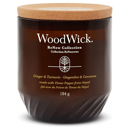WoodWick ReNew Duftkerze mit knisterndem Docht | Mittelgroße Kerze Ginger & Turmeric | Pflanzliche Soja-Kokosnuss-Wachsmischung | Hergestellt aus recycelten Materialien | Perfekte Geschenke für von WoodWick