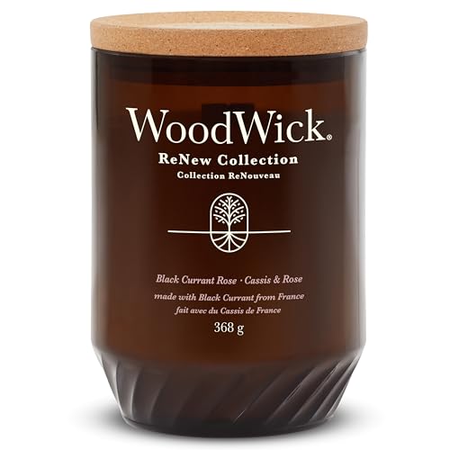WoodWick Renew Duftkerze mit knisterndem Docht | Schwarze Johannisbeere & Rose große Kerze | pflanzliche Soja-Kokos-Wachsmischung | Hergestellt aus recycelten Materialien | Perfektes Geschenk für von WoodWick