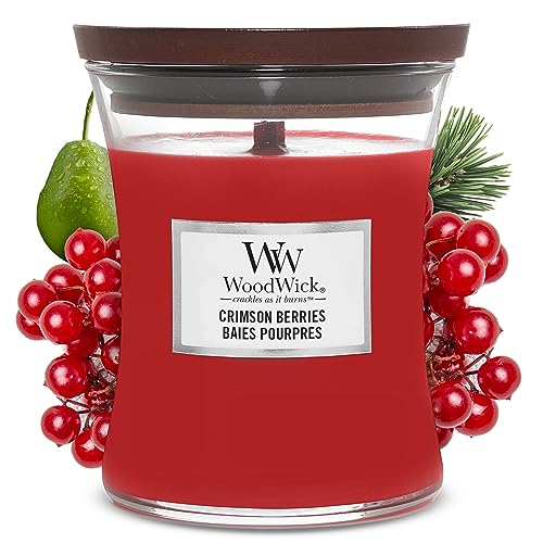 WoodWick mittelgroße Duftkerze im Sanduhrglas mit knisterndem Docht, Crimson Berries, bis zu 60 Stunden Brenndauer von WoodWick