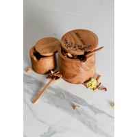 Küchenset Aus Natureiche, Handgefertigte Salzstreuer Und Zuckerdosen, Gewürz - Teebehälter Mit Holzlöffeln, Zwei Größen von WoodZoCraft