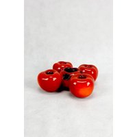 Keramik Kerzenhalter in Form Eines Apfels, Roter Kerzenständer von Woodastal
