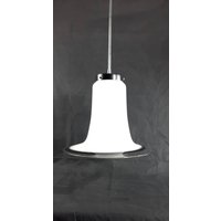 Mid Century Moderne Murano Weiß Und Schwarz Glas Pendelleuchte, Lampe, Große Hut 1970Er Jahre, Pendelleuchte von Woodastal