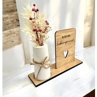 Geschenk Für Freunde I Mama Tochter Sohn Muttertag Blumen Karte Vase Holz Liebe Holzkarte Mit Trockenblumen Und von WoodbeatManufaktur
