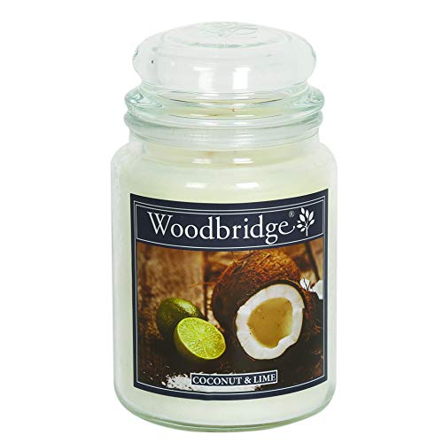 Woodbridge Duftkerze im Glas mit Deckel | Coconut Lime | Duftkerze Kokos | Kerzen Lange Brenndauer (130h) | Duftkerze groß | Kerzen Weiß (565g) von Woodbridge