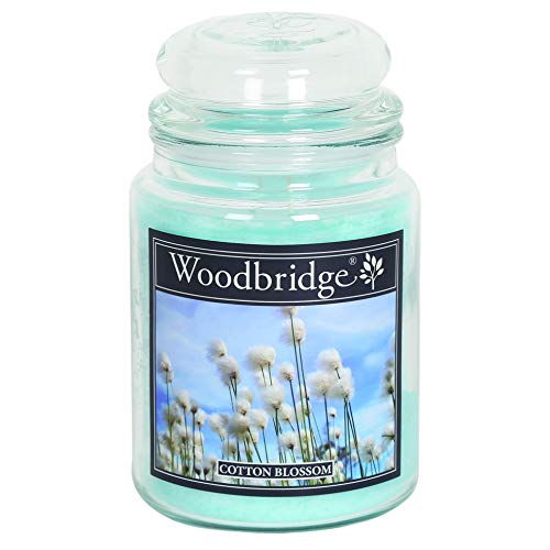 Woodbridge Duftkerze im Glas mit Deckel | Cotton Blossom | Duftkerze Cotton | Kerzen Lange Brenndauer (130h) | Duftkerze groß | Kerze Blau (565g) von Woodbridge