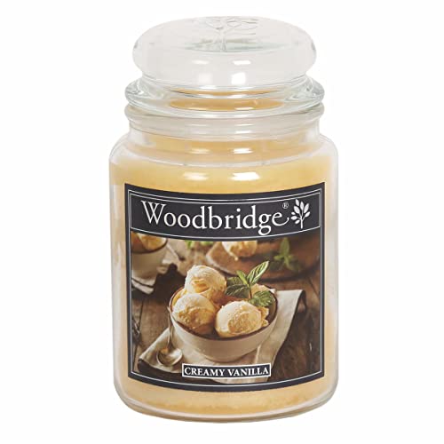 Woodbridge Duftkerze im Glas mit Deckel | Creamy Vanilla | Duftkerze Vanille | Kerzen Lange Brenndauer (130h) | Duftkerze groß | Kerzen Gelb (565g) von Woodbridge