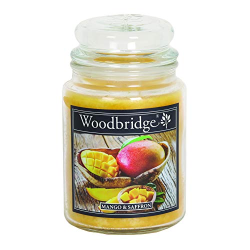 Woodbridge Duftkerze im Glas mit Deckel | Mango Saffron | Duftkerze Fruchtig | Kerzen Lange Brenndauer (130h) | Duftkerze groß | Kerzen Gelb (565g) von Woodbridge